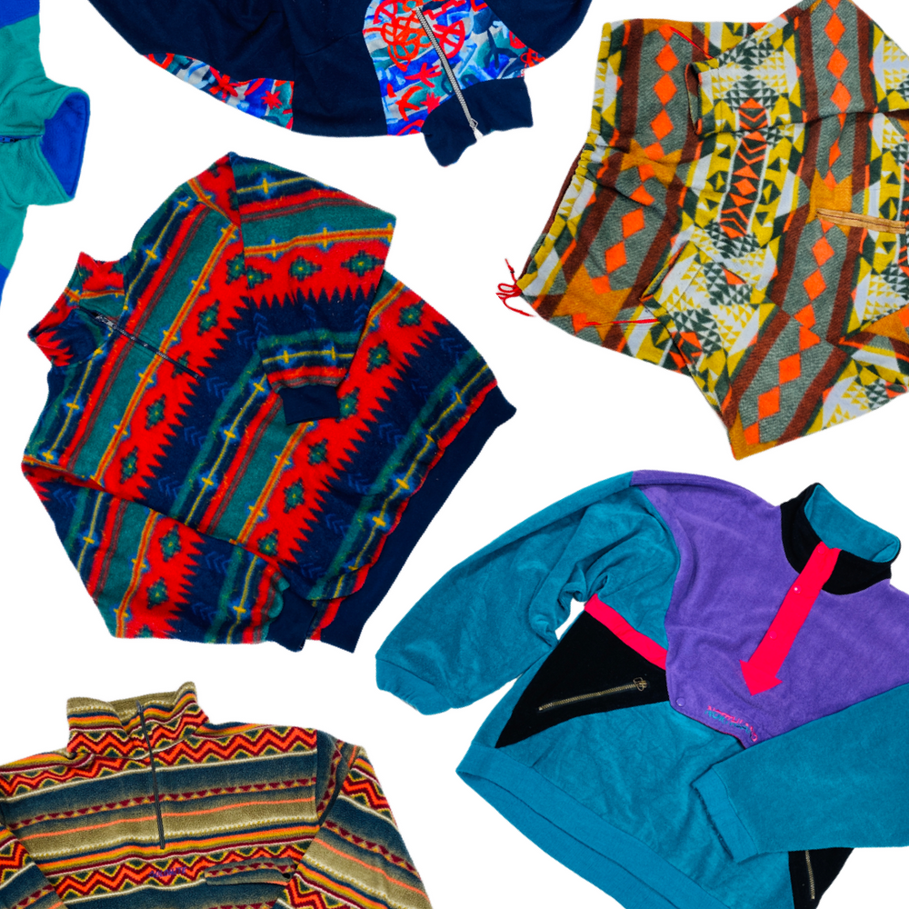 30 x Vintage Crazy Pattern Fleece Mix - Grade A - Lima Lima Vintage
